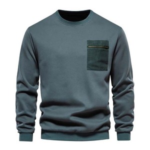 Sudadera de punto para hombre con cuello redondo, color sólido, con bolsillo con cremallera, corte regular, ropa informal de otoño, sudaderas para hombre en oferta. - Product Image 1