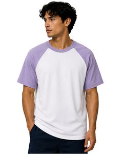 Custom <b>White</b> And Lavender Purple Raglan T Shirt For Men Short Sleeve Crew Neck Cotton <b>Tee</b> Custom Casual Color Block Streetwear - Product Image 1