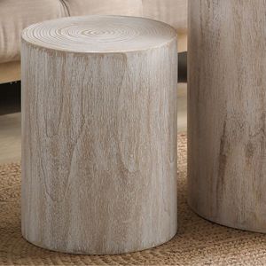 Set di 3 tavolini da caffè in legno bianco anticato con anelli di crescita dell'albero chiari e visibili - Product Image 6