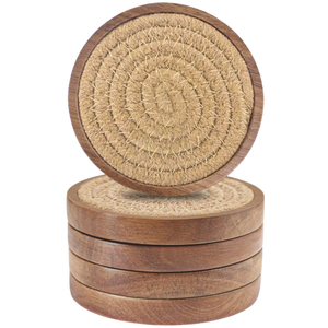 Ensemble de sous-verres ronds en bois, diamètre 300 mm, tapis et coussinets antidérapants, design moderne, 4 pièces - Product Image 1