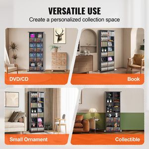 Media <b>Storage</b> <b>Cabinet</b> 8-Layer <b>DVD</b> Shelf Adjustable CD Shelves 16 Compartments Nut-brown Color Protects Organizes Music Video - Product Image 6