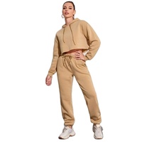 Goedkope groothandel 2-delige effen korte katoenen fleece dames kledingset trainingspak streetwear loungewear met capuchon