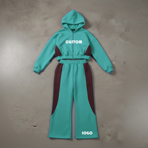 Custom Oversized <b>Zip</b>-<b>Up</b> Hoodie & Baggy Jogger Set All Rhinestone Solid Color 100% Cotton Fleece Women's Sweat suit - Product Image 3