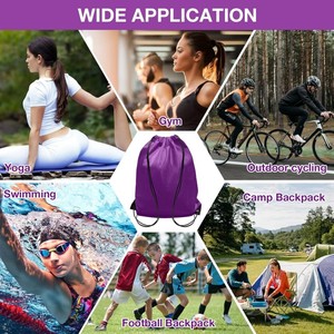 Black <b>Drawstring</b> Sports Bag Cinch Gymsack Mesh <b>Backpack</b> for Training Travel Storage - Product Image 6