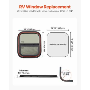 Finestra RV scorrevole 14 \ "X 16 \" con anello di rivestimento in rete con anello esterno verticale RV accessori - Product Image 2