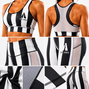 Women's Black White Striped Leggings Set Sports <b>Bra</b> Yoga Workout Activewear Fitness Clothing Custom Private Label OEM ODM - Product Image 4