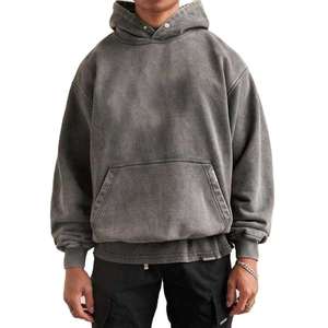 Sweat-shirt en molleton imprimé personnalisé pour homme, effet délavé vintage, gaufrage 3D, 100% coton, coupe oversize, streetwear, logo personnalisé sur le devant - Product Image 1