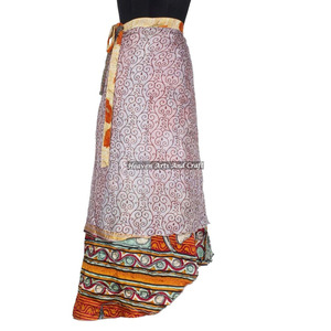 Compre una falda cruzada reversible de seda de dos capas, ropa tradicional india, faldas modernas de seda, prenda para cubrirse, estilo vintage - Product Image 3