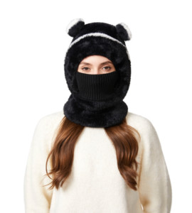Windproof <b>Cute</b> Adorable <b>Bear</b> Eared Beanie Caps Faux Fur Earflap Hat for Unisex Adults Winter Outdoor Warm Hooded Cap 56-58cm - Product Image 2
