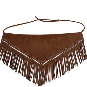 Brown Fringe Fabric <b>Belt</b> PU Leather Waist Strap Statement <b>Accessory</b> for Dance Costume and Stage Wear - Product Image 1