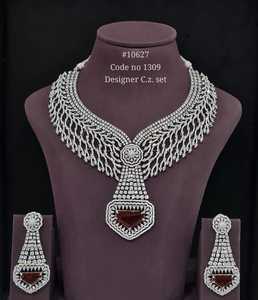 Designer C.Z. <b>Necklace</b> and Earrings Set Rhodium Plated Emerald Cut Zircon Geometric <b>Statement</b> Jewelry for Wedding Women's - Product Image 4