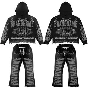 Conjunto Deportivo Ligero de Poliéster/Algodón con Estampado de Calavera Estilo Gótico Internacional Elite Vanguard para Hombre, Sudadera con Capucha y Pantalones Negros - Product Image 5