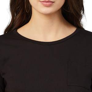 เสื้อยืดครอปแขนสั้นสีดำสำหรับผู้หญิง ผ้าฝ้าย สกรีนโลโก้ได้ สไตล์ลำลอง ใส่ได้ในฤดูร้อน รับผลิตตามแบบ (OEM) ขายส่ง - Product Image 3