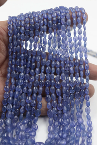 Collier de perles de tanzanite naturelle à 9 brins, lisses, ovales, avec trous au centre, 5*7-6*8 mm, 16-23 pouces, pour mariage - Product Image 3
