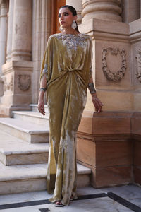 Luxury SugarCane Velvet Kaftan <b>Dress</b> | Handcrafted <b>Silver</b> Zari & Resham Embroidery Arabian Abaya | Wholesale Modest <b>Evening</b> Wear - Product Image 3