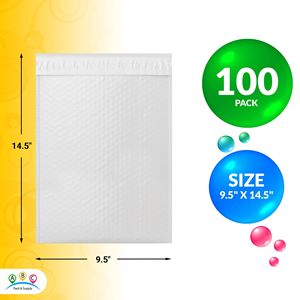 9,5 \ "X 14,5 \" Poly Bubble Mailer Paquete de 100 sobres acolchados impermeables blancos Envolturas de envío a prueba de rasgaduras - Product Image 2