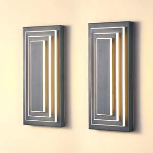 Lot de 2 - Applique murale extérieure à 3 niveaux avec 15,7 LED, finition noire moderne, étanche, luminaire mural extérieur pour éclairage de garage - Product Image 2