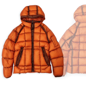 Men's Orange Hooded Puffer <b>Jacket</b> Cotton Filled <b>Waterproof</b> Breathable Windproof Winter Casual Coat Zipper Closure Sleeve Logo - Product Image 3