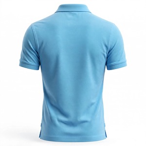 เสื้อโปโลผู้ชายสีฟ้าอ่อน ผ้าปิเก้ แขนสั้น สีพื้น ระบายอากาศได้ดี ผลิตจากผ้าฝ้ายผสมโพลีเอสเตอร์ พร้อมโลโก้แบบรีดร้อน - Product Image 2