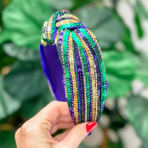 High Quality Comfortable Soft PINKWEAVE Mardi Gras Sequin Knot <b>Headband</b> Multicolor Striped Party Hairband Women Girls Occasion - Product Image 1