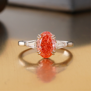 Fancy Vivid Red Oval Lab Grown Diamond <b>Ring</b> 14K Yellow & White <b>Gold</b> Statement <b>Cocktail</b> Jewelry with VS1 Clarity IGI Certified - Product Image 5