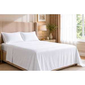 Juego de Sábanas Blancas de 300 Hilos, Estilo Americano, Diseño Sólido, Incluye Sábanas Ajustables y Planas para Cama Individual, para Uso Doméstico o Hotelero - Product Image 1