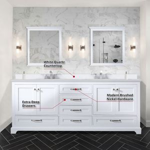 80 pouces. Meuble-lavabo double blanc avec 22 pouces de profondeur Plateau en quartz D et 30 pouces Miroirs pour meubles-lavabos de salle de bain - Product Image 6