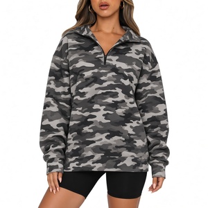 Custom <b>Women</b>’s Real Tree Camo Print Half-<b>Zip</b> Fleece <b>Sweatshirt</b> Oversized Long Sleeve <b>Quarter</b>-<b>Zip</b> Forest Camouflage Pullover - Product Image 3