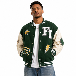 Chaqueta Varsity Corta Personalizada para Hombre, con Cierre, Estilo Casual Otoñal, Bordada, con Parche de Ganchillo, Chaqueta Moderna - Product Image 1