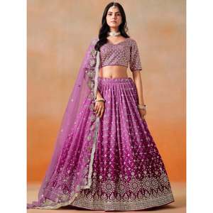 Lehenga Choli de Georgette Rosa Bordado para Mujer, Talla Grande - Product Image 2