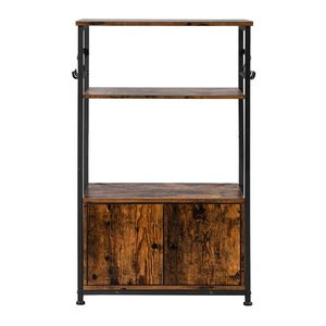 Robusto scaffale da cucina a 3 livelli in acciaio con 1 armadietto e 8 ganci per riporre microonde e forno - Product Image 3