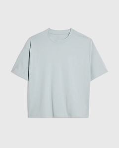 Men's Oversized Cotton T Shirt Drop Shoulder Short Sleeve Crew <b>Neck</b> <b>Light</b> Blue Solid Front Casual Custom Streetwear - Product Image 5