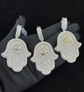 18k Gold Plated Silver <b>Hamsa</b> Hand Pendant VS VVS Moissanite Micro Pave Iced Charm Bohemia Hip Hop Style Unisex Gift Sparkling - Product Image 1