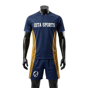 ชุดเสื้อและกางเกงขาสั้นสำหรับเล่นเน็ตบอลสีน้ำเงินกรมท่าสำหรับผู้ชาย  ผ้าโพลีเอสเตอร์  แบบซับลิเมชั่น  สำหรับทีมกีฬา  พร้อมแถบด้านข้าง  เหมาะสำหรับการฝึกซ้อม - Product Image 1