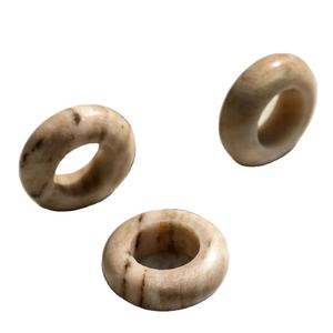 Natural beige marble <b>napkin</b> ring handmade solid stone dining table accessory smooth round <b>napkin</b> <b>holder</b> luxury table decor hotel - Product Image 1
