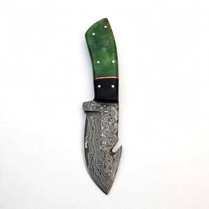 Cuchillo de Cocina Artesanal de Acero Damasco con Diseño de Gota de Lluvia, Mango de Resina Verde y Negra, Cuchillo para Rebanar - Product Image 1