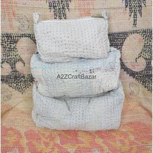 100% Pure Cotton Kantha Fabric Zipper Closure Boho Style Eco-Friendly Durable Lightweight Vintage Multi-Function Travel <b>Makeup</b> - Product Image 3