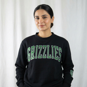 Sudadera con cuello redondo Grizzlies, color negro, con estampado de letras verdes, corte regular para hombre, ropa informal de otoño, CLUSH SPORTS - Product Image 1