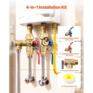 Kit Valvole di Servizio per Scaldabagno Senza Serbatoio da 3/4 Pollici, 2 Pezzi, Valvole di Isolamento NPT da 3/4 Pollici, Valvole di Scarico Pressione per Ricambi Scaldabagno - Product Image 2