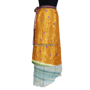 Designer Silk <b>Wrap</b> Skirts Women Wear Vintage Silk Sari Long Length <b>Wrap</b> Around Skirt 2 Layer Reversible Magic 38" <b>Sarong</b> Pareo - Product Image 2