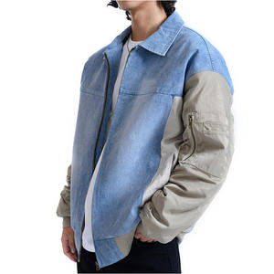 Chaqueta Bomber de Mezclilla para Hombre, Cuello Camisero, Cierre de Cremallera, Estilo Casual, Bloques de Color, Logotipo Bordado en la Parte Delantera, Ropa de Otoño - Product Image 3