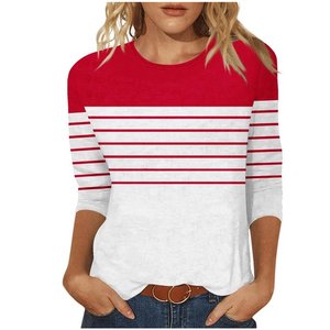 Long Sleeved T-shirt Breathable Anti-Pilling <b>Top</b> Clothing Wholesale New Hot- Selling Women's Casual Plus Size <b>Patchwork</b> Striped - Product Image 1