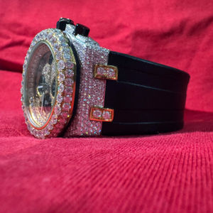 Reloj de Lujo Personalizado al por Mayor de Acero Inoxidable con Correa Negra, Estilo Hip Hop, con Moissanita y Esfera de Cristal para Hombre - Product Image 1