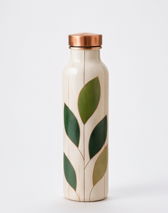 Venta al por mayor directa de fábrica: Botella decorativa de cobre esmaltado con elegante motivo de hoja verde, para bebidas ayurvédicas, a prueba de fugas. - Product Image 3