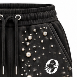 Black Pearl Beaded Jogger Pants <b>Women</b> Luxury Rhinestone Embellished Drawstring Sweatpants Casual Streetwear Fleece <b>Trousers</b> - Product Image 6