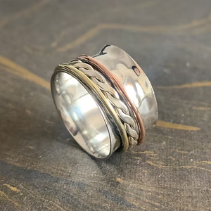 Everyday Wear Multi Tone 925 Silver Minimalist Unisex Spinner <b>Ring</b> 8.2 Grams Best for Gifts - Product Image 3