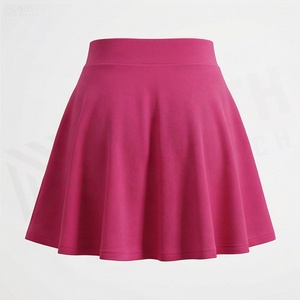 Women's <b>Pink</b> A-Line Pleated Mini <b>Skirt</b> Elastic Waist Solid Color Casual Style Breathable Polyester Fabric All Seasons Wear - Product Image 2