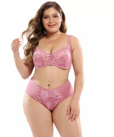 Set Bra Seksi Wanita Ukuran Besar Warna Hitam Berenda dengan Rivet, Push-Up, Kawat Penyangga, Bantalan Dapat Dilepas, Kontrol Perut, Celana Dalam Dukungan Sedang, Model Low-Rise Rajutan