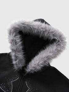 Sweat à capuche en fourrure pour homme avec strass, coupe oversize, style streetwear, décontracté, pour la gym, en coton épais, confort moderne et premium - Product Image 5