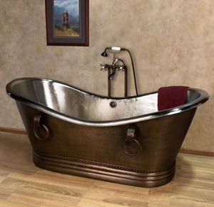 Baignoire autoportante ovale en cuivre martelé avec plinthe pour la maison et l'hôtellerie - Artisanat indien - Product Image 6